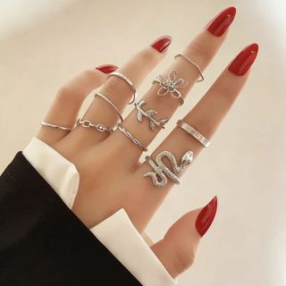 Conjunto de 10 anéis de girassol personalizados com folhas de cobra e prata