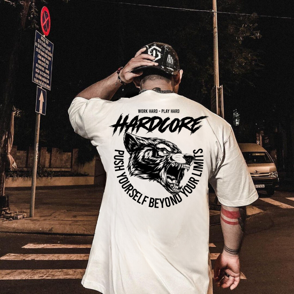 Camiseta Oversized estampada Basica Premium Estampado Hardcore Wolf Lançamento Academia Treino