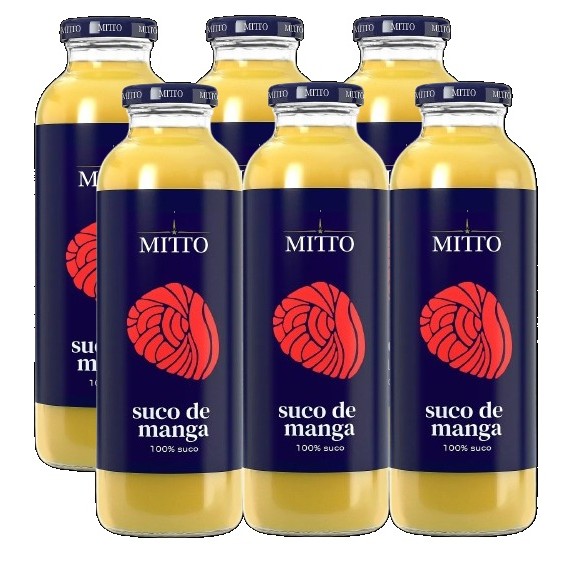 kit 6 Suco Integral Mitto Sabor Manga Garrafa Vidro 300ml