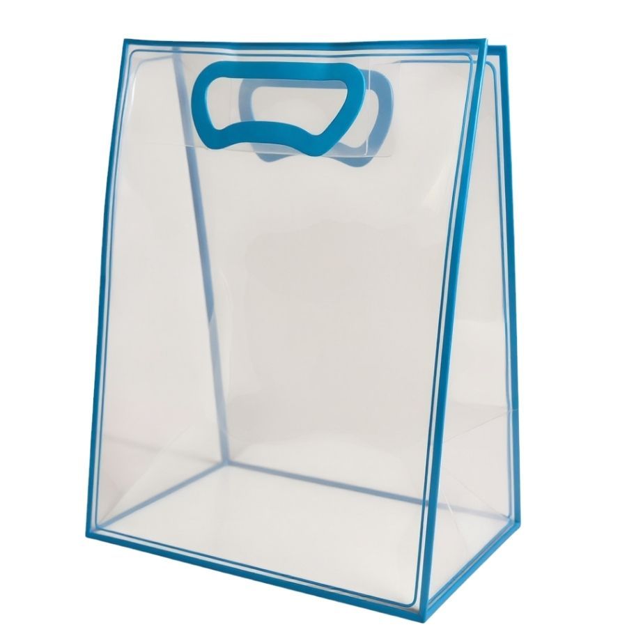 Sacola Transparente Fosca Pvc Alça Plana Azul Claro - 40x30x12cm - 1 unidade - 1 unidade - Cromus - Rizzo