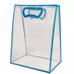 Sacola Transparente Fosca Pvc Alça Plana Azul Claro - 40x30x12cm - 1 unidade - 1 unidade - Cromus - Rizzo