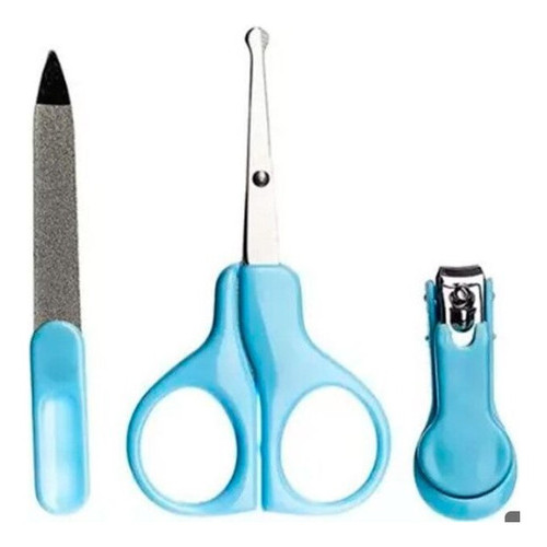 Kit Higiene Manicure Infantil Bebê 3 Peças Unha Cortador Tes Azul-celeste