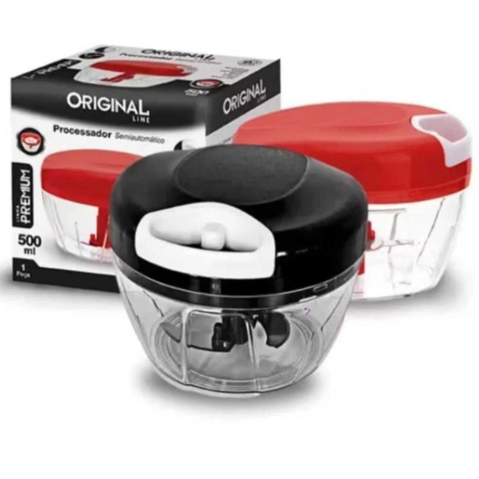 Kit 1 2 ou 3 Processadores Manuais 500ml – Triturador de Alimentos com 3 Lâminas Inox para Alho, Legumes e Verduras