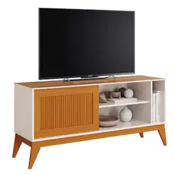 Rack Bancada Para TV Até 55 Polegadas 1,36m Ripado Impressão 3D 1 Porta Off White/Cedro Aruba EDN