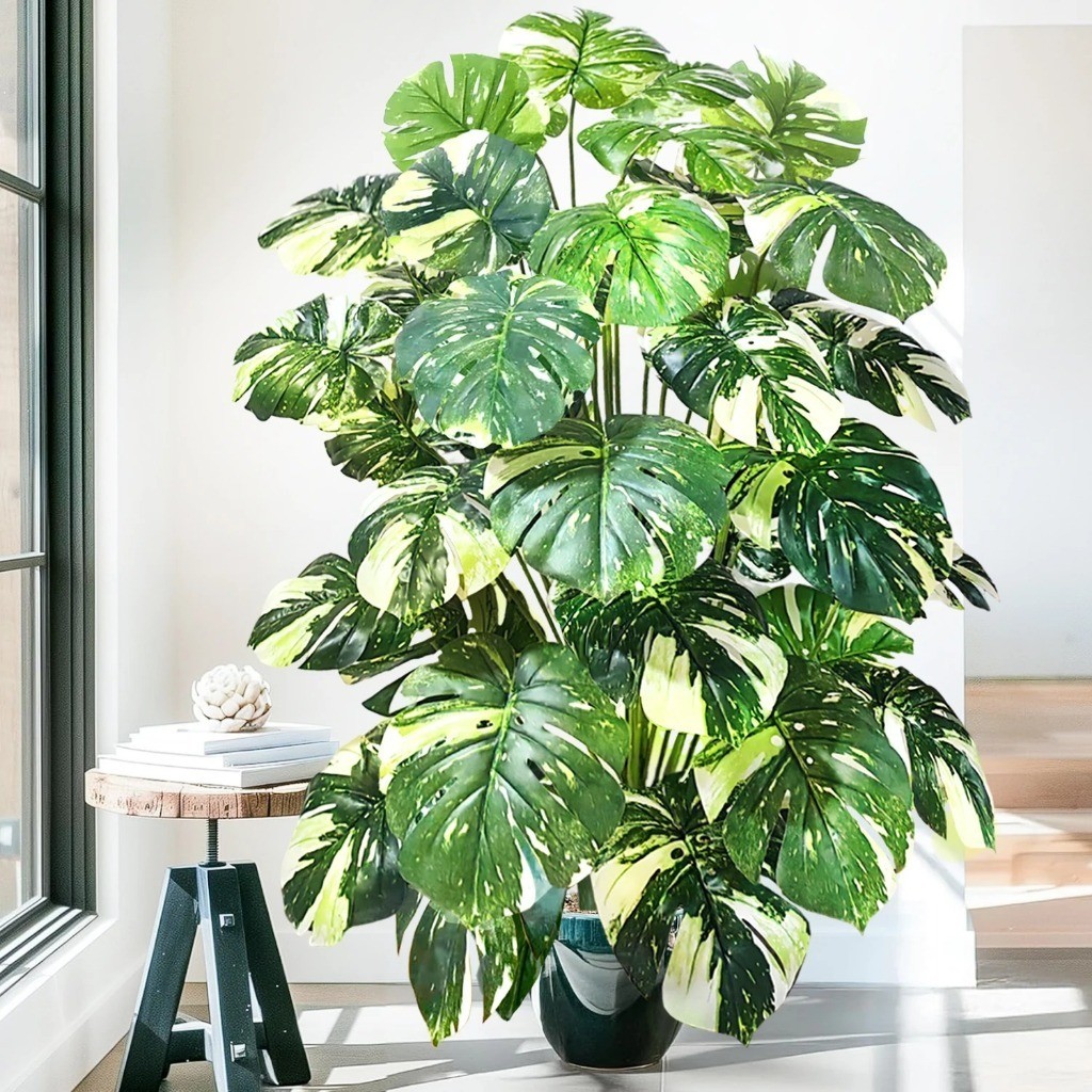 18/24 Folhas Costela De Adão Artificial Buquê 75 Cm Verde Natural Planta Artificial