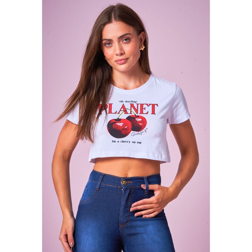 Cropped Feminino Cherries Planet Girls Branco