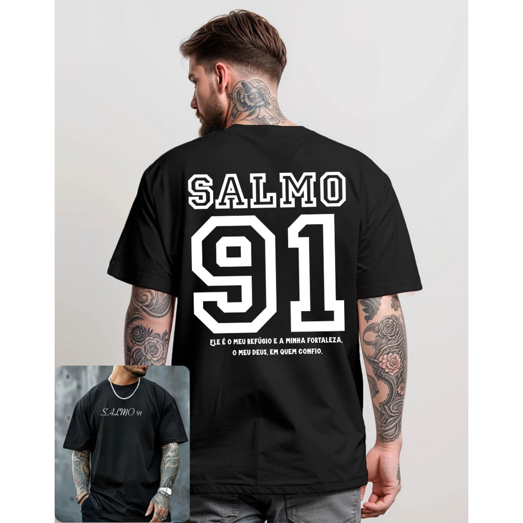 Camisa Camiseta Street Wear Casual Estilo Crista Tshirt Salmos 91 100 % Algodão em Oferta na Shopee