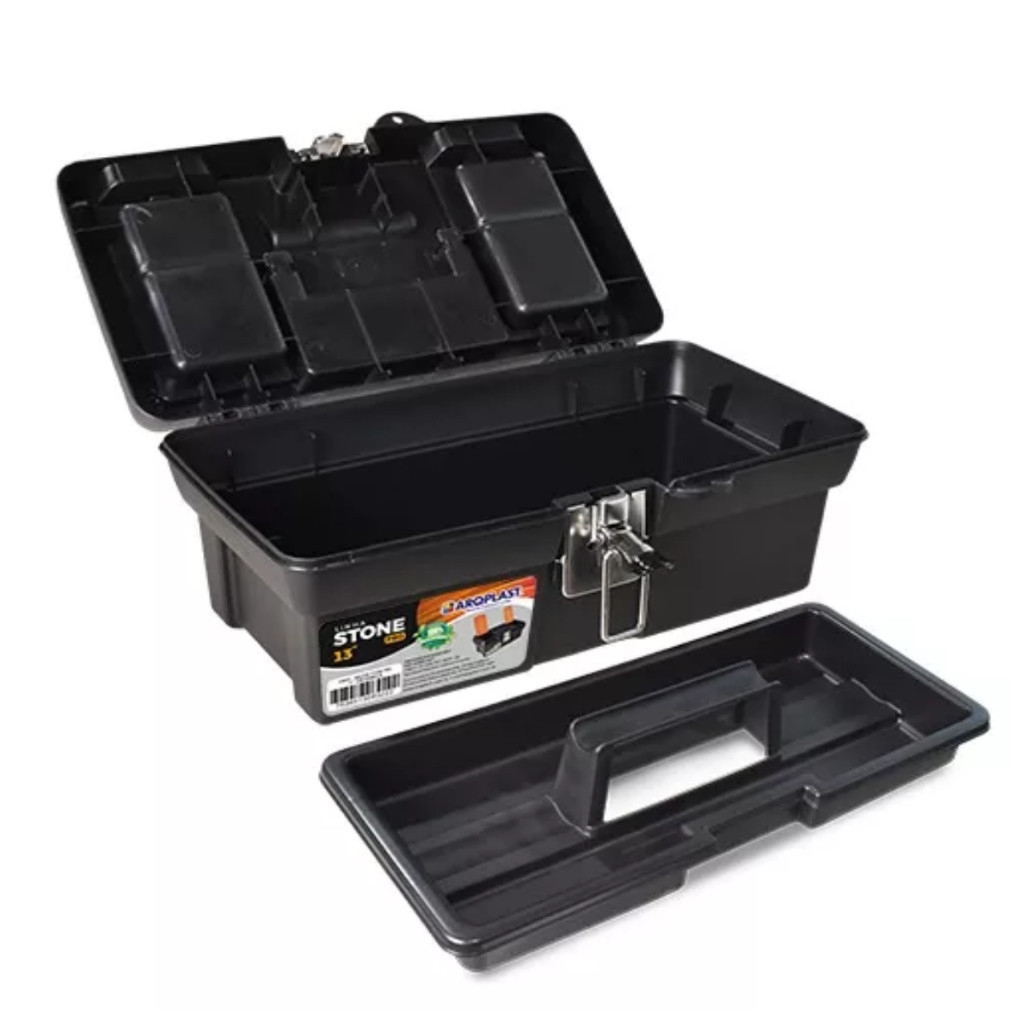 Maleta De Ferramentas Stone Pro Aço Alta 13" 25769 Arqplast Preta e Laranja