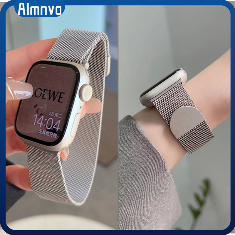 Pulseira De Metal Milanesa Aço Para Relógio IWatch Apple Watch Ultra SE 3 2 Serie 11 10 9 8 7 6 46 49 45 41 44 40 42mm