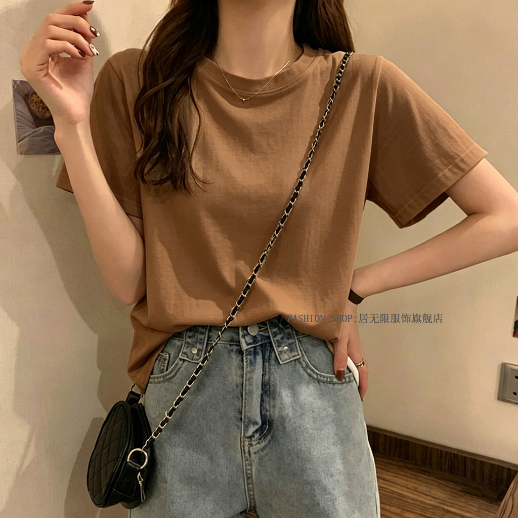 Estilo coreano camiseta de manga curta feminina algodão puro 2026 novo estilo solto Casual estilo preguiçoso topo dopami