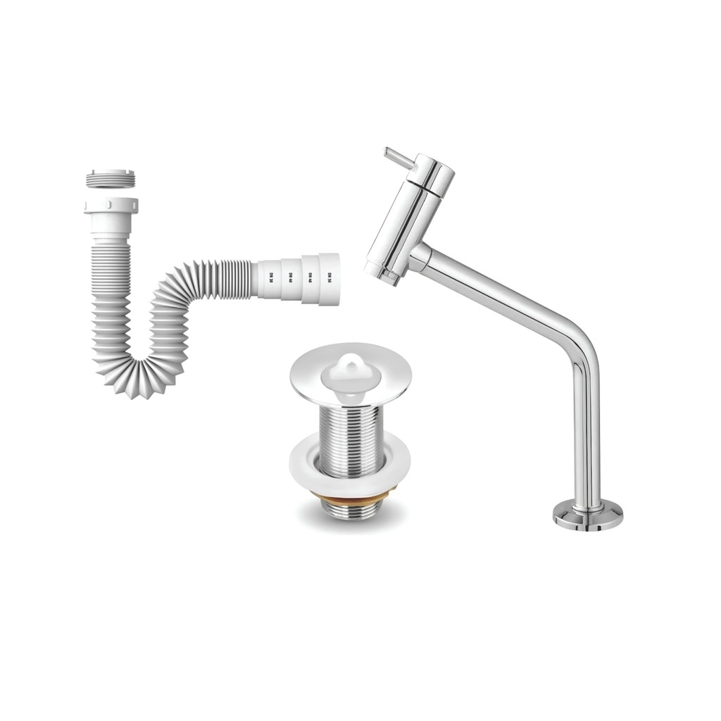 Kit Torneira Link para Cuba Abs Cromada + Válvula 7/8 Abs Luxo Cromada + Sifão Branco Universal