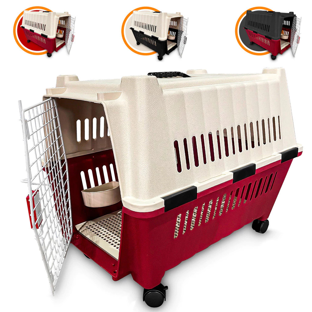 Caixa de Transporte Para Cães e Gatos Grandes Até 25kg Porta de Ferro Com Rodinhas Envio Imediato