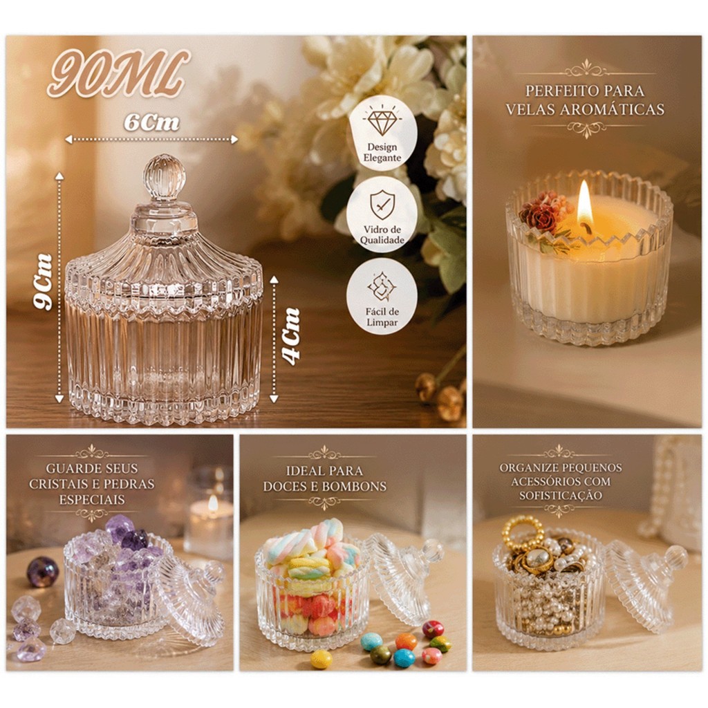 Mini Bomboniere Potiche Vidro com Tampa 90ml - s Lembrancinha Casamento Batizado Festa