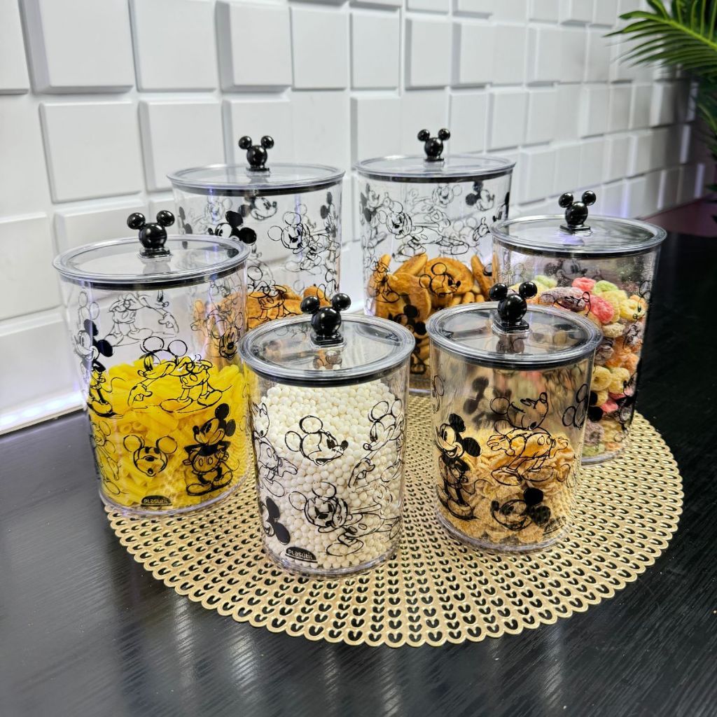 Potes Herméticos Mickey Mouse com Tampa Decorativa - Potes Transparente para Armazenamento, Estampados com Mick
