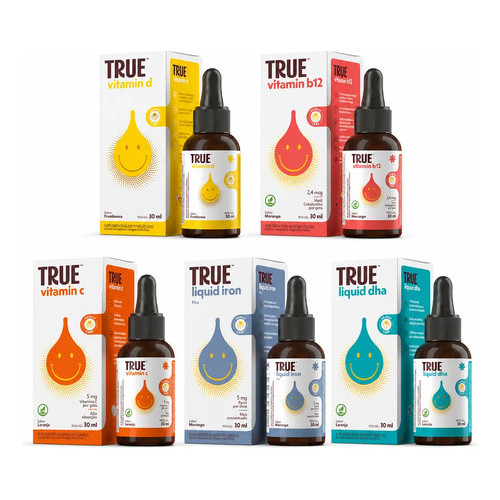 Kit Family Care 5x Vitaminas Liquidas Gotas 30ml True Source Laranja / Morango / Framboesa
