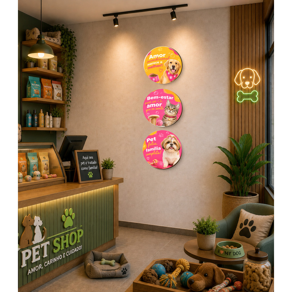 Composição 3 Placas Pet Shop para Banho e Tosa
