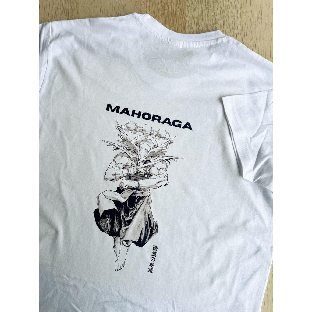 Camiseta Masculina Feminina Oversized Estampa Mahoraga Jujutsu Kaisen Camiseta Streetwear Branca Estampa Traseira