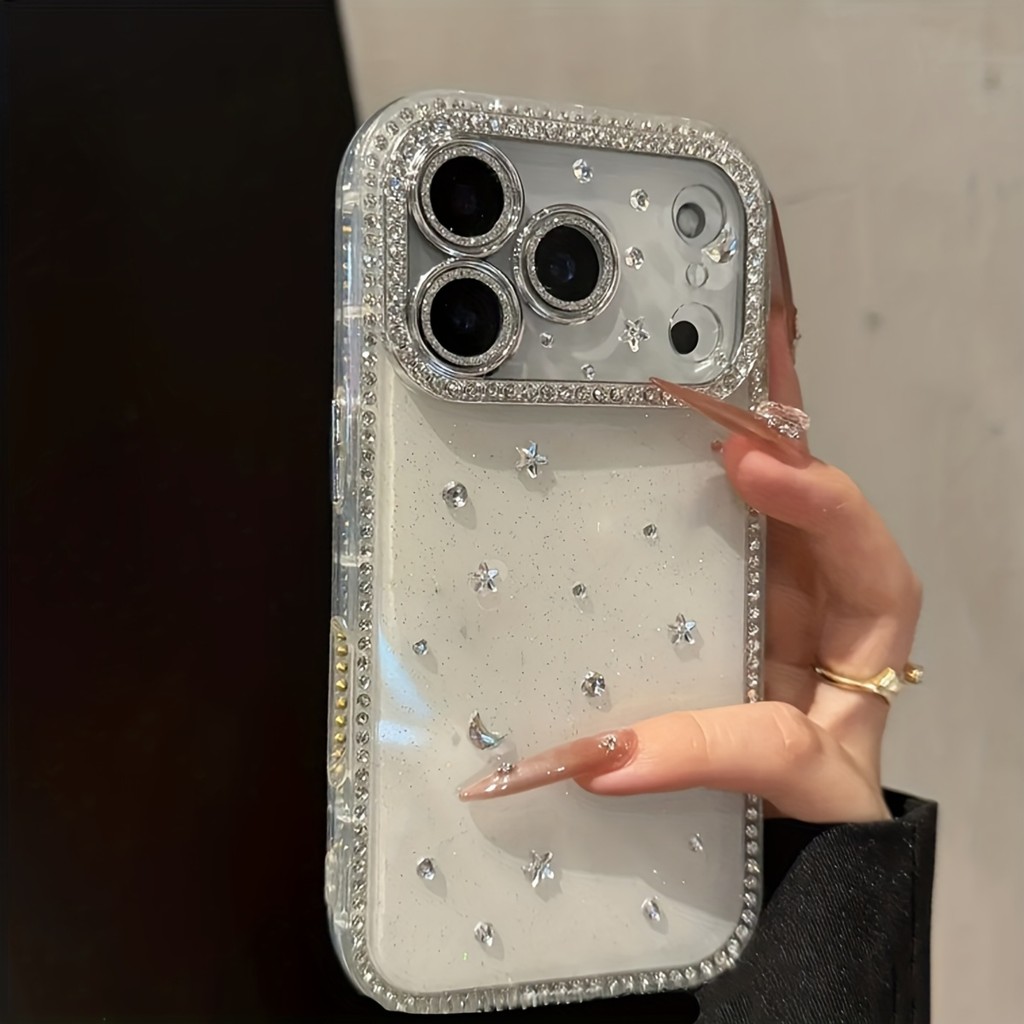 Capa de telefone-capa de telefone luxuosa Glitter strass macio transparente gradiente capa de telefone compatível com Ip