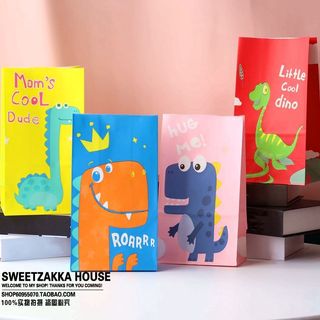 5 pçs colorido pequeno dinossauro padrão saco de embalagem de presente saco de papel plano de pastelaria saco de do