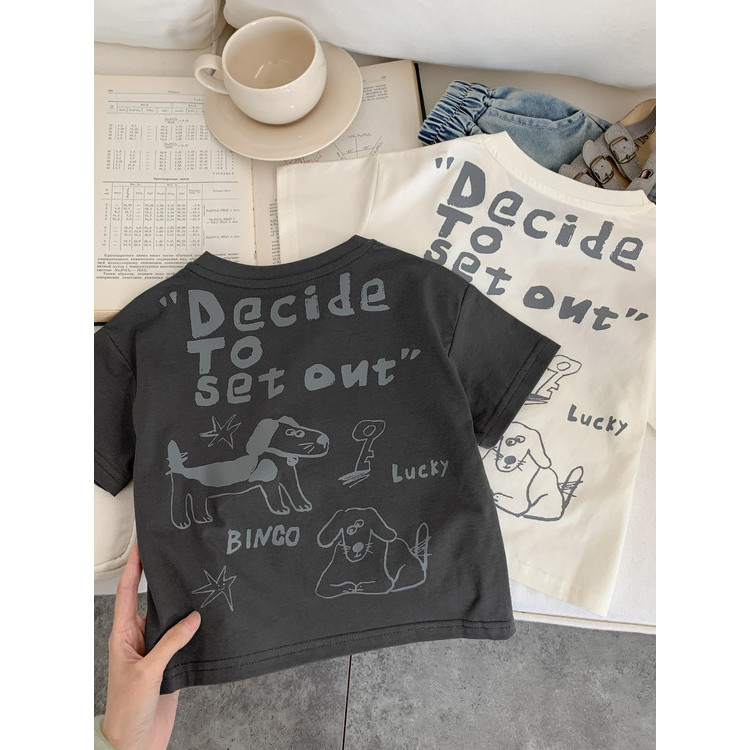 Meninos verão camiseta de manga curta 2026 novo estilo roupas infantis em torno do pescoço Casual topo menino bebê rua W