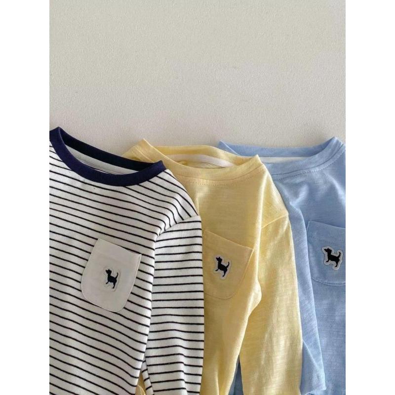 Crianças camisa de fundo de manga comprida 2025 estilo primavera coreano crianças meninos bebê moda listrado camiseta fe