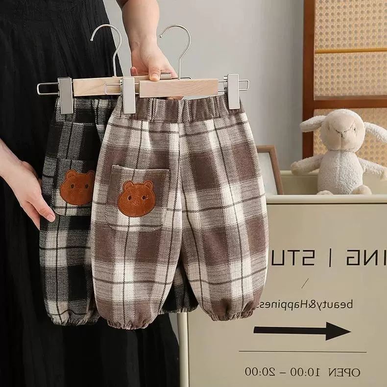 Bebê primavera outono calças estilo ocidental verificado Harem calças novo estilo das mulheres dos homens do bebê Casual