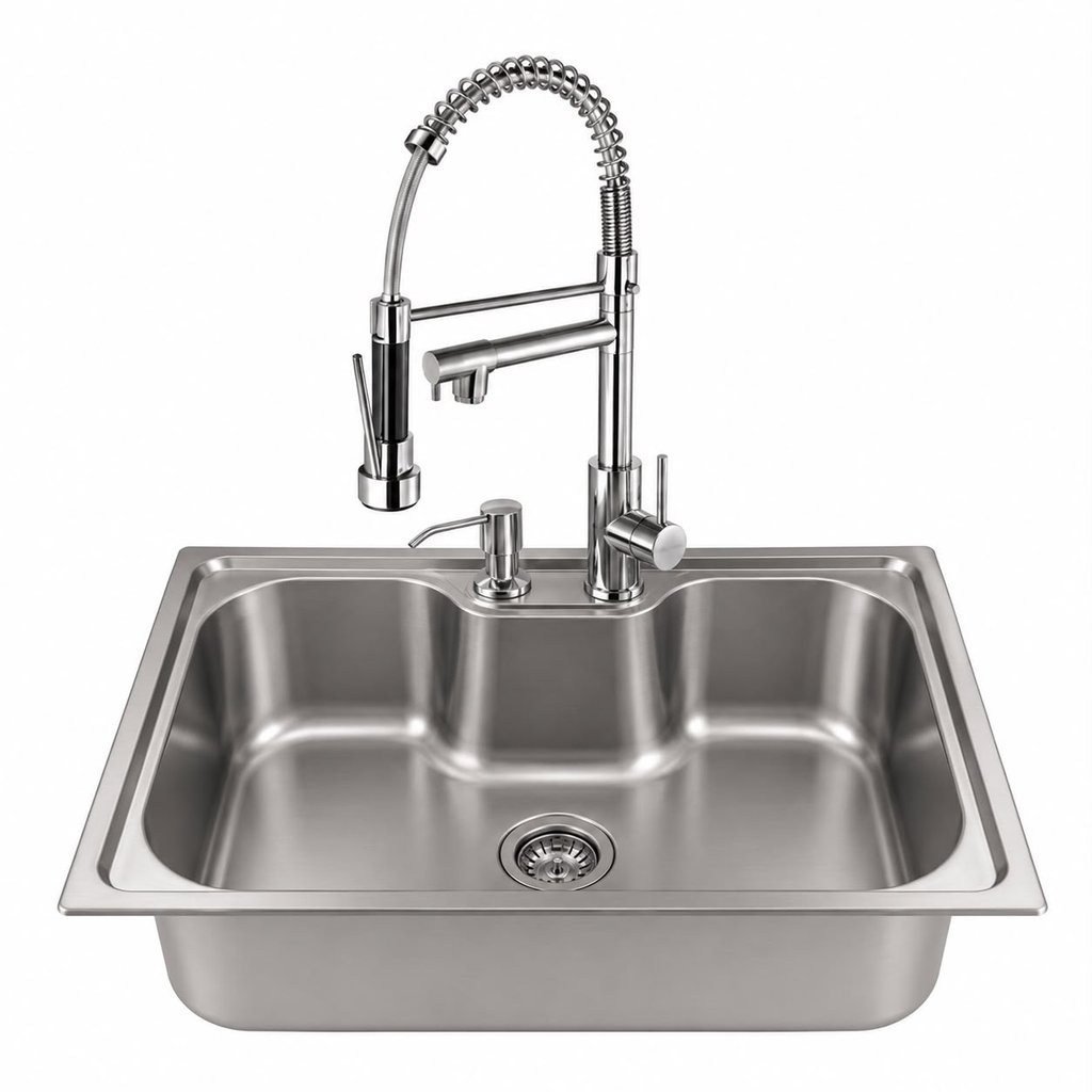Kit Cuba em Aço Inox de 60cm Escovada + Torneira Monocomando Duas Saídas Cromada Resistente