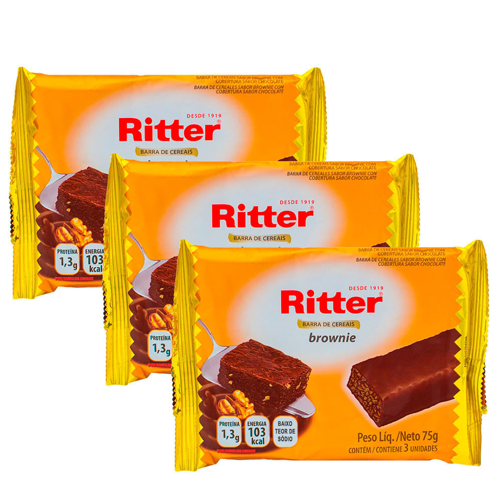 Kit 3 Barra de Cereais Ritter Brownie com 3 Unidades de 25g cada