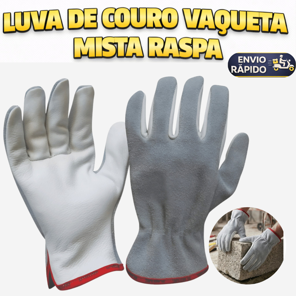 1 Par Luva Raspa Vaqueta Mista Petroleira Punho Curto Epi Proteção Segurança Industrial Construção