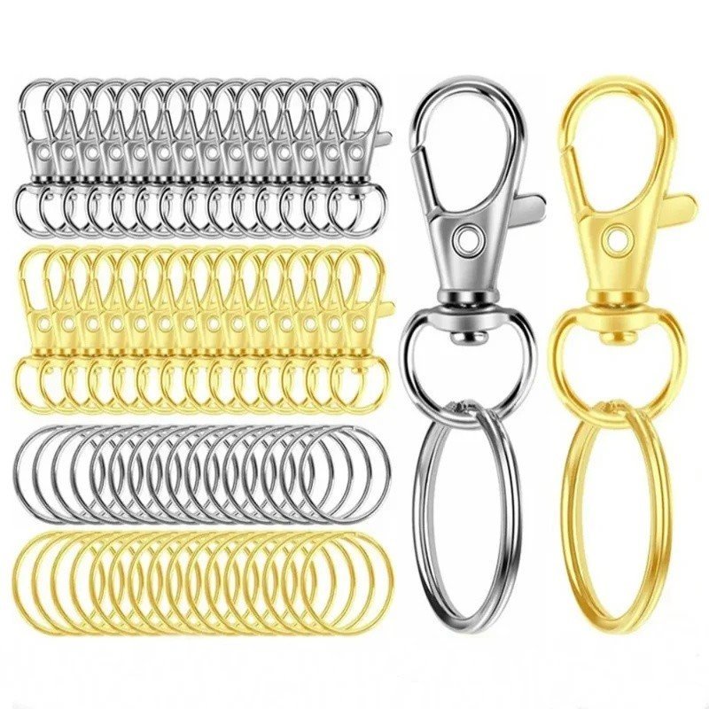 50 Peças de Gancho para Chaveiro com Argola de Chave, Fecho Giratório de Metal Tipo Lagosta, Utilizado para Clipe de Cha