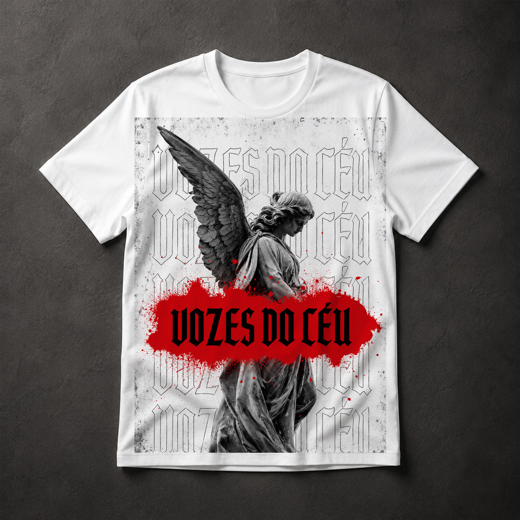 Camiseta Vozes do Céu Anjo Estátua Gospel Religiosa Masculina Estampa Exclusiva