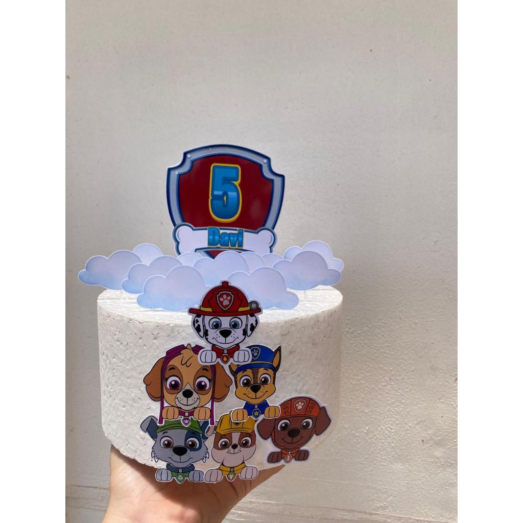 Topo de Bolo Patrulha Canina Personalizado com Nome Infantil Decoração Festa Aniversário