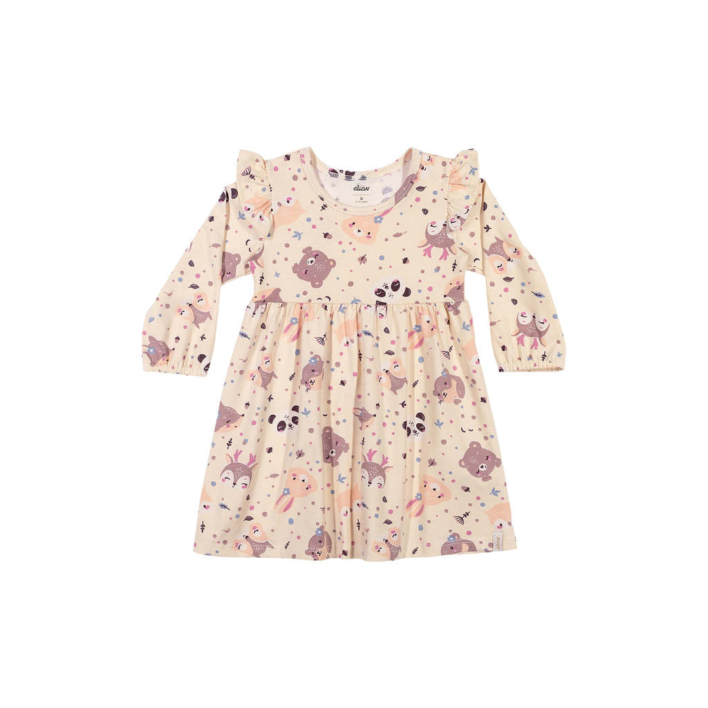 Vestido Bebê Menina Manga Longa Bichinhos Elian Bege