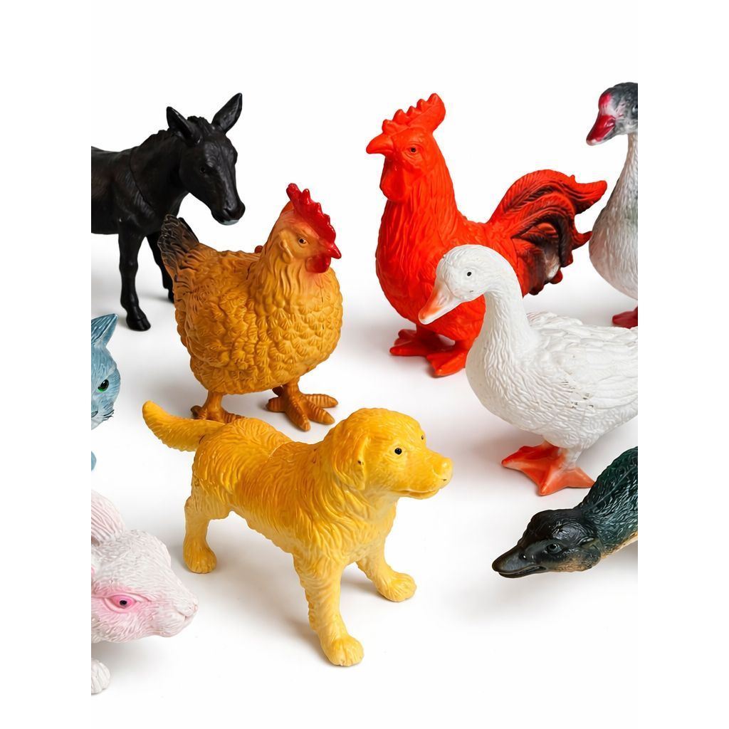 Kit 14 Pçs Animais Fazendinha, Animais Domésticos, Brinquedo Infantil,  8 Animais Diferentes,  Trabalho Maquete Escolar