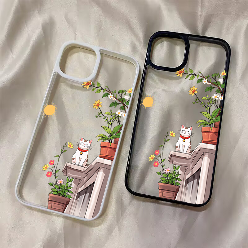 Flor Gato Caso Claro Para Samsung Galaxy S26 S25 Plus S24 FE S23 S21 A36 A56 A55 A54 A53 A35 A34 A16 A15 Capa