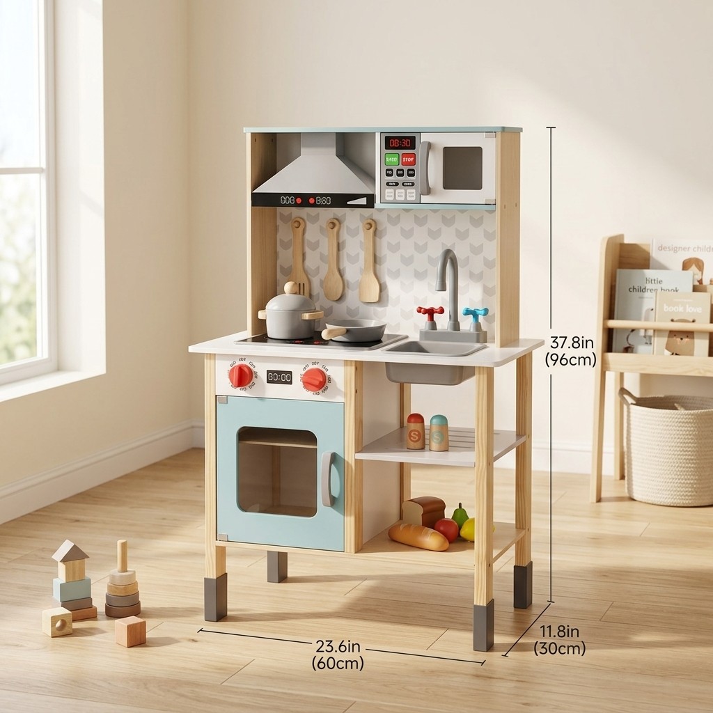 Brinquedo Educativo Criativo Cozinha De Madeira Completa