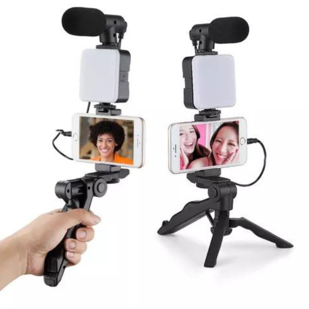Kit Para Criar Conteúdo Vídeo Luz Suporte E Microfone Lapela