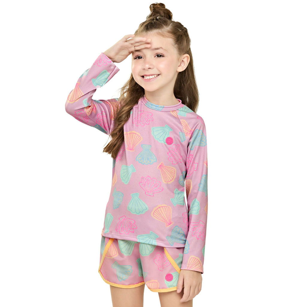 Short de Praia Infantil Menina Tactel Elian Rosa