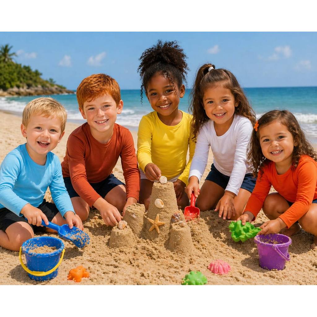 Camisa termica infantil, UV 50+ manga longa, praia e piscina.