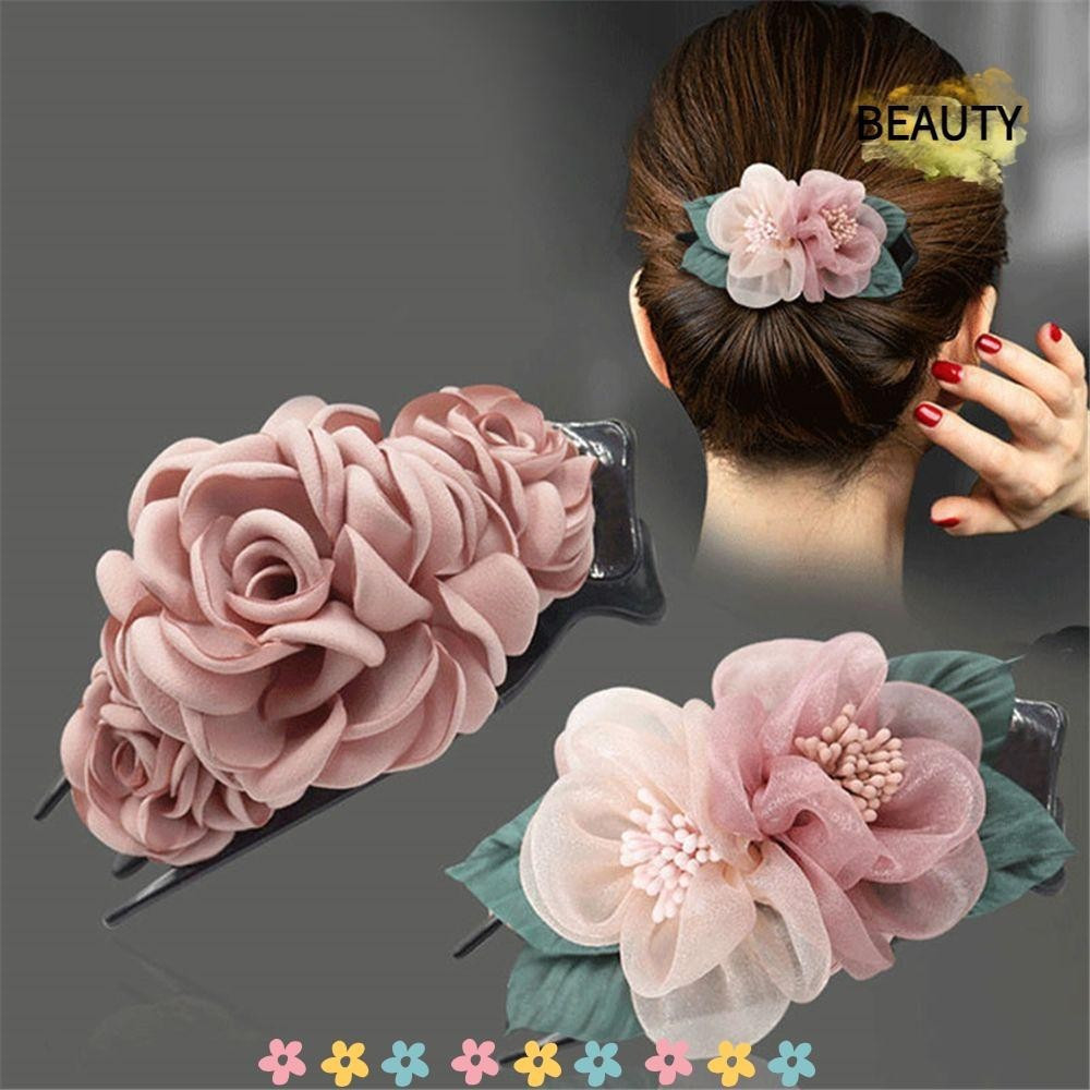 Presilha de Cabelo Feminina BEAU, Acessório de Moda, Presilha de Cabelo com Flor de Tecido, Acessório de Cabelo F SQJO