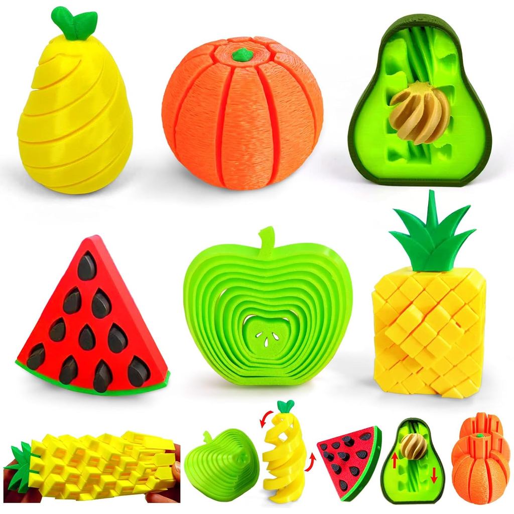 Conjunto de 6 Brinquedos Sensoriais Anti-estresse Impressos em 3D, Brinquedos Sensoriais Apertáveis com Temas de Frutas