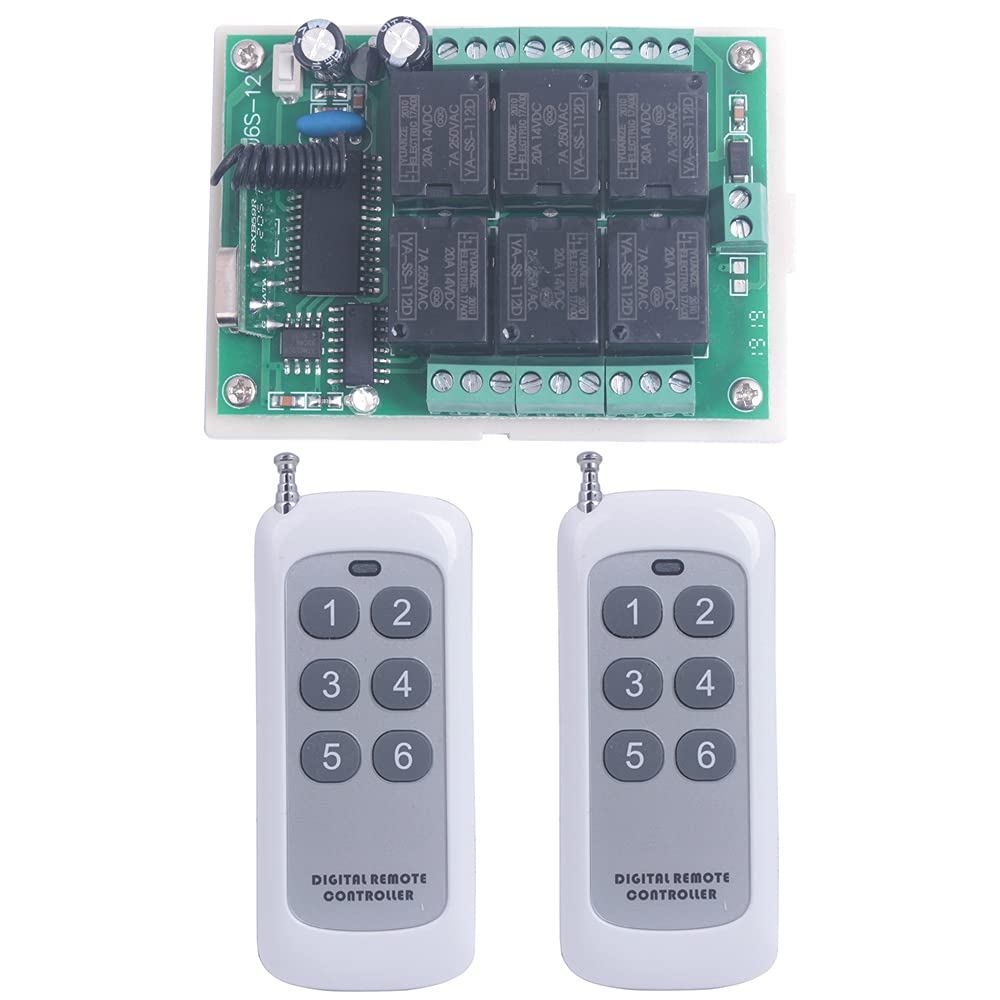 Interruptor de Controle Remoto Sem Fio de 6 Canais DC 12V 433MHz Transmissor e Receptor Interruptor de Relé Remoto 6CH 1