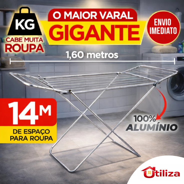 Varal P/ Roupas De Chão 100% Alumínio Grande Reforçado Com Abas Dobrável Retrátil Resistente