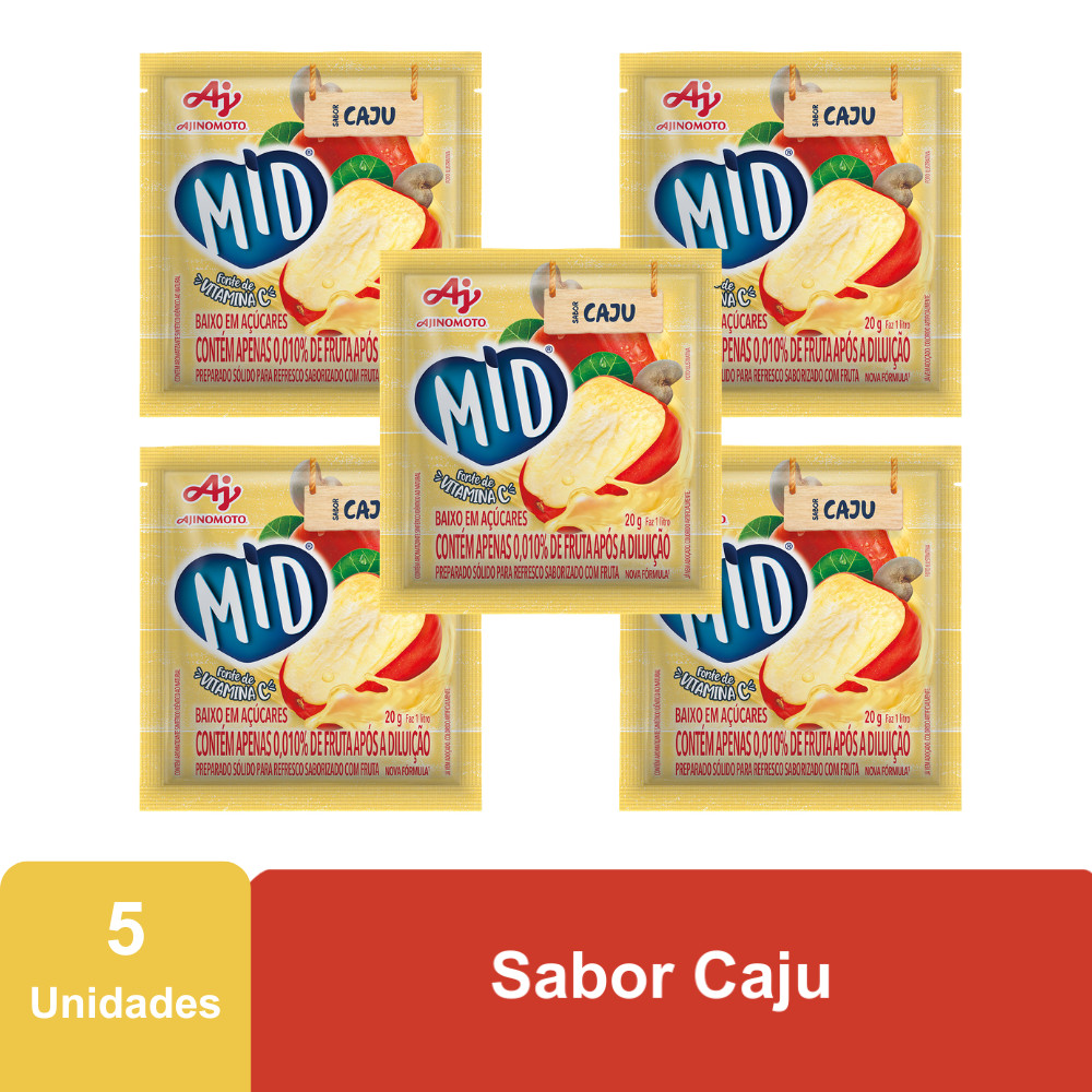 Imagem Kit Refresco em Pó MID® Sabor Caju Com 5 Unidades de 20g