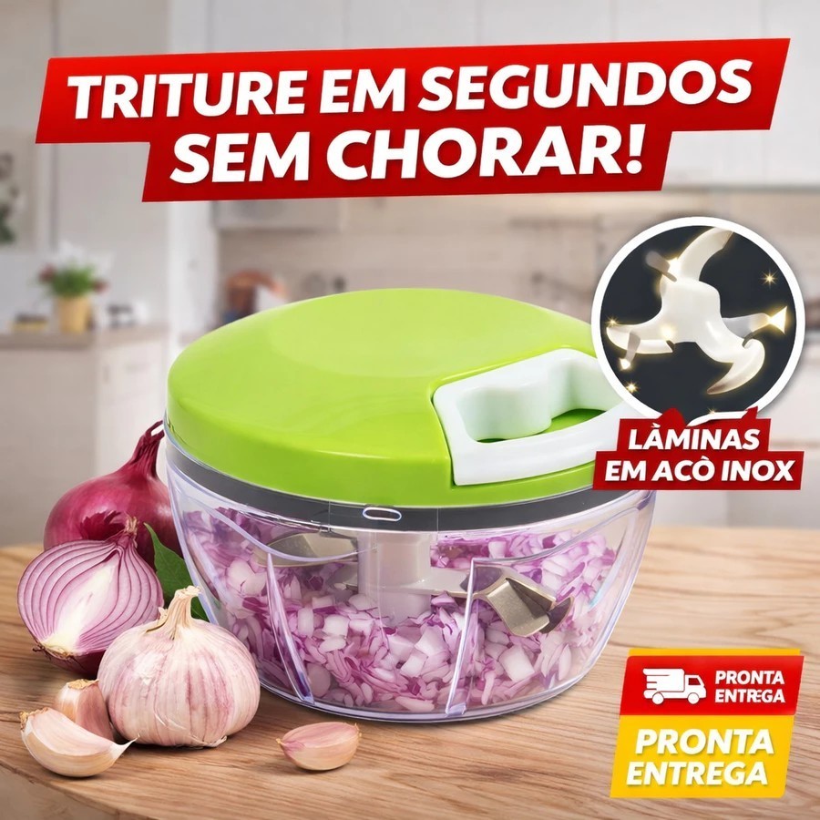 Imagem Mini Processador Manual 500ml 3 Lâminas Triturador Alimentos Pica Cebola Alho Temperos Sem Energia