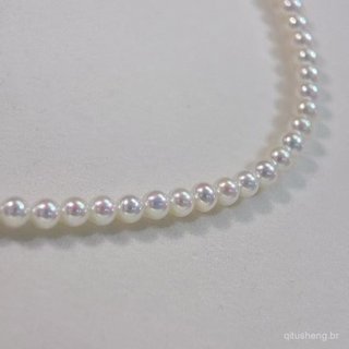 Colar de pérolas de água doce quase redondas, colar de pérolas pequenas de 3-5mm, colar de pérolas naturais de água doce