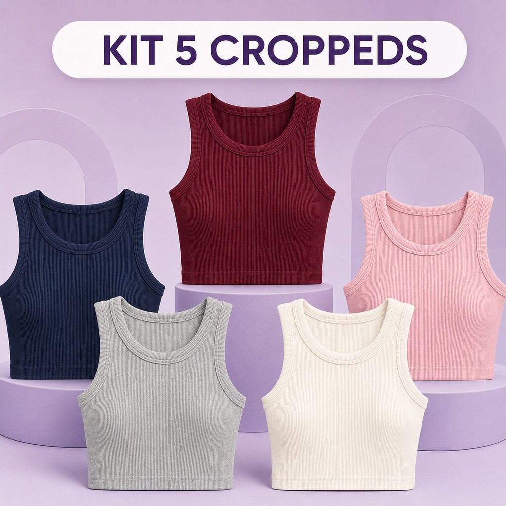 Kit 5 Cropped Feminino Regata Canelada Confortável e Versátil