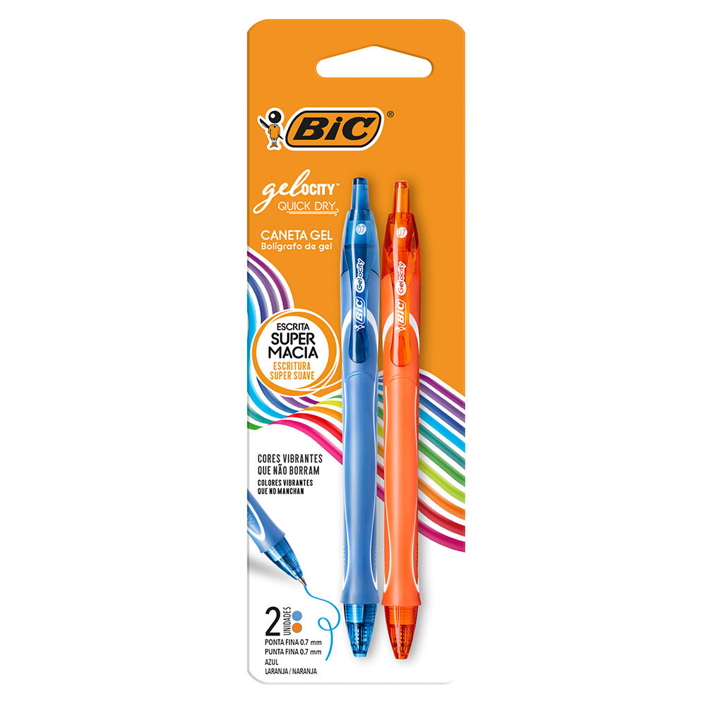 Caneta gel Gelocity Quick Dry 0.7mm com 2 unidades Laranja/Azul Bic