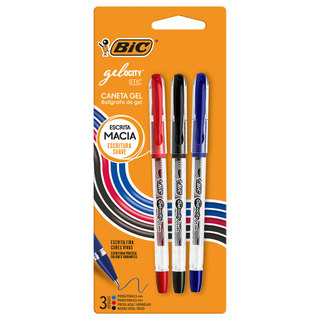 Caneta gel Gelocity Stic 0.5mm com 3 unidades Bic