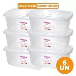Kit 6 Potes Plásticos Retangulares Fácil Cristal 3,2L Sanremo